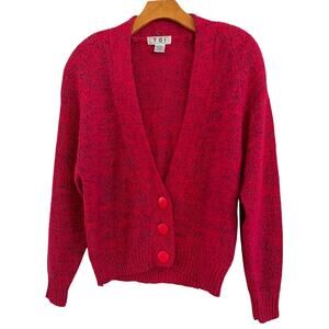 Vintage Women's Knit Cardigan 90s size medium Magenta Flecked Cropped Paris
